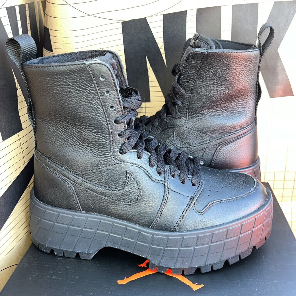 New Nike Air Jordan 1 High Brooklyn Boots Triple Black Fj5737-001 Women Sz 5.5